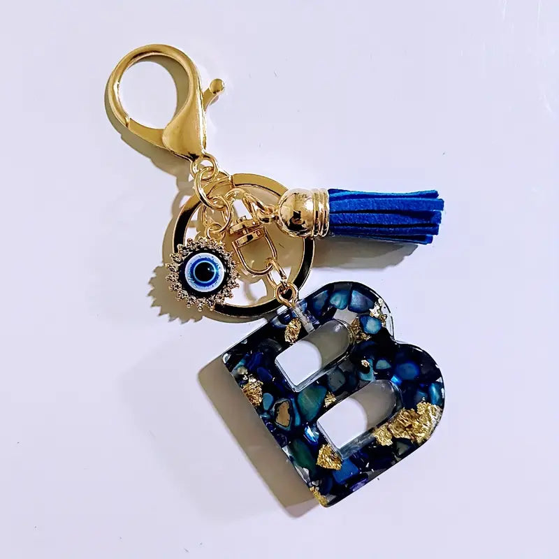 Blue B Initial Keychain
