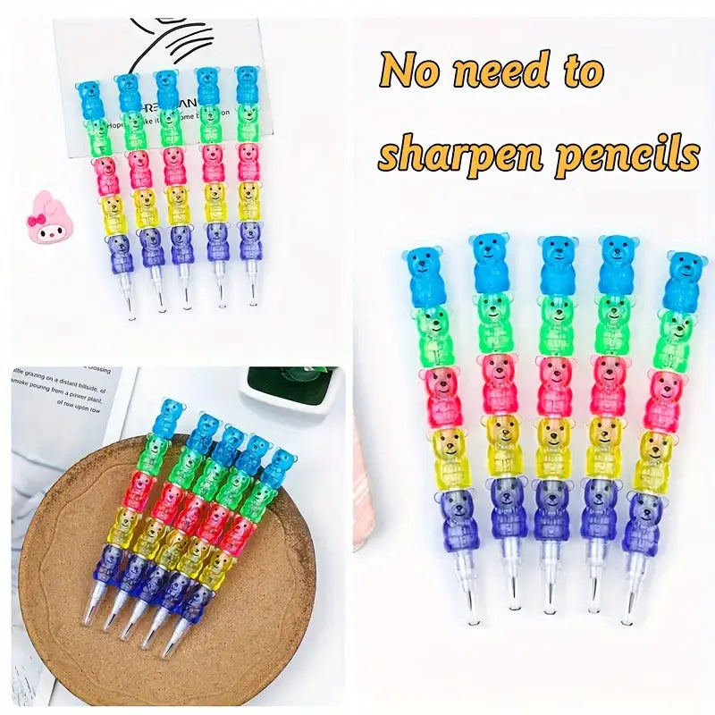 Colorful bear stackable pencils