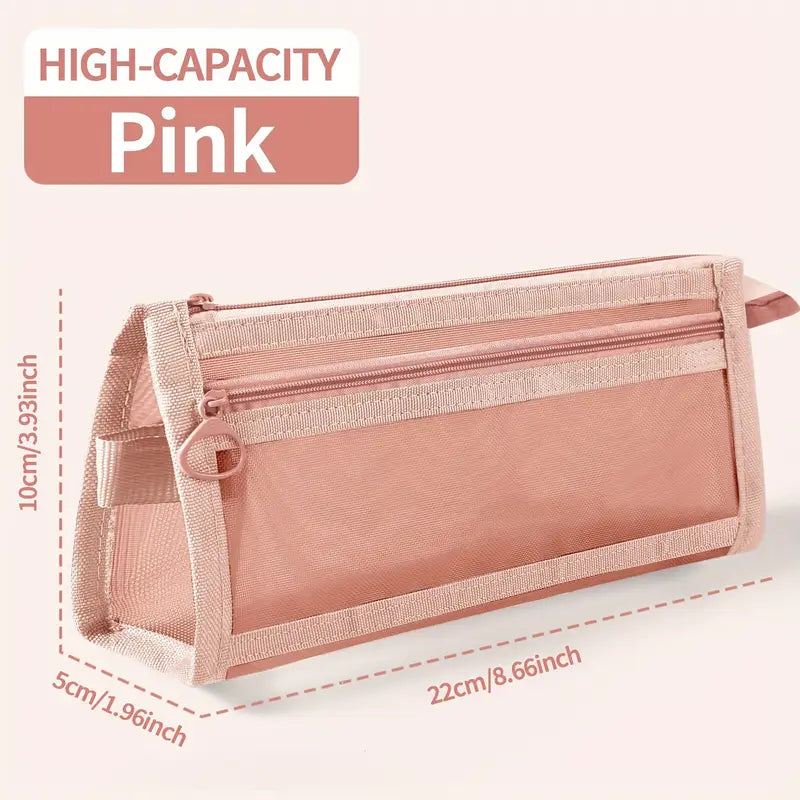 pink mesh pencil case