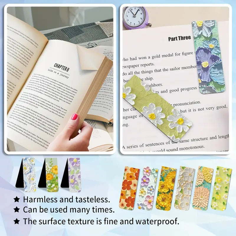 Textured floral bookmarks set