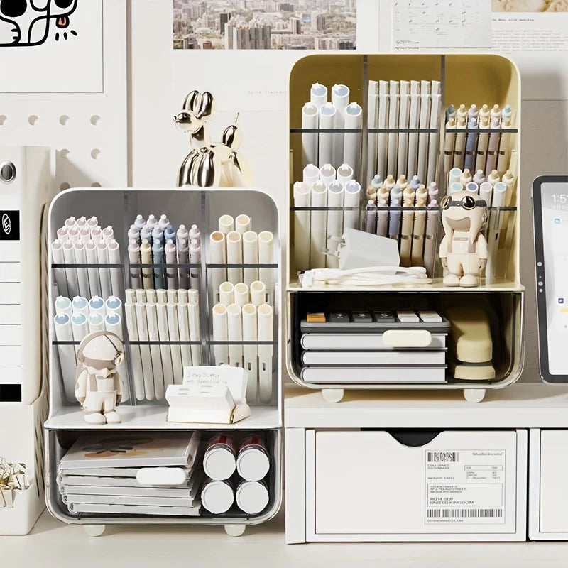Compact storage box on desk