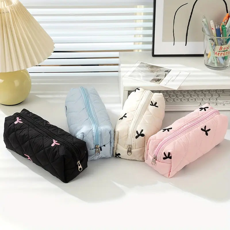 Pink Bow Embroidery Pencil Case
