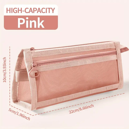 pink mesh pencil case