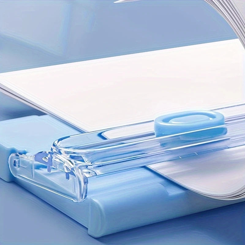 Blue paper trimmer closeup