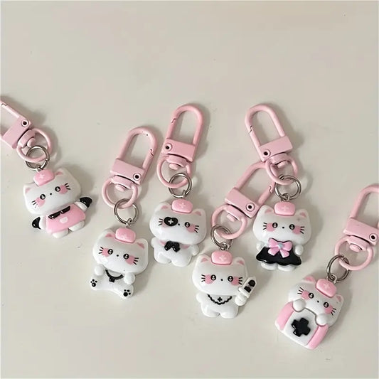 Pink cat keychain collection