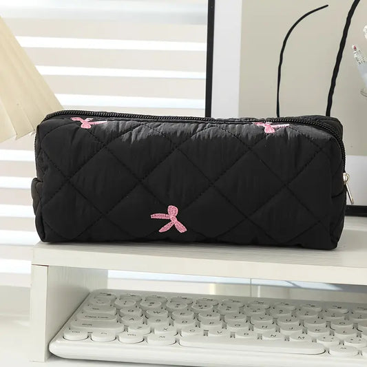 Pink Bow Embroidery Pencil Case