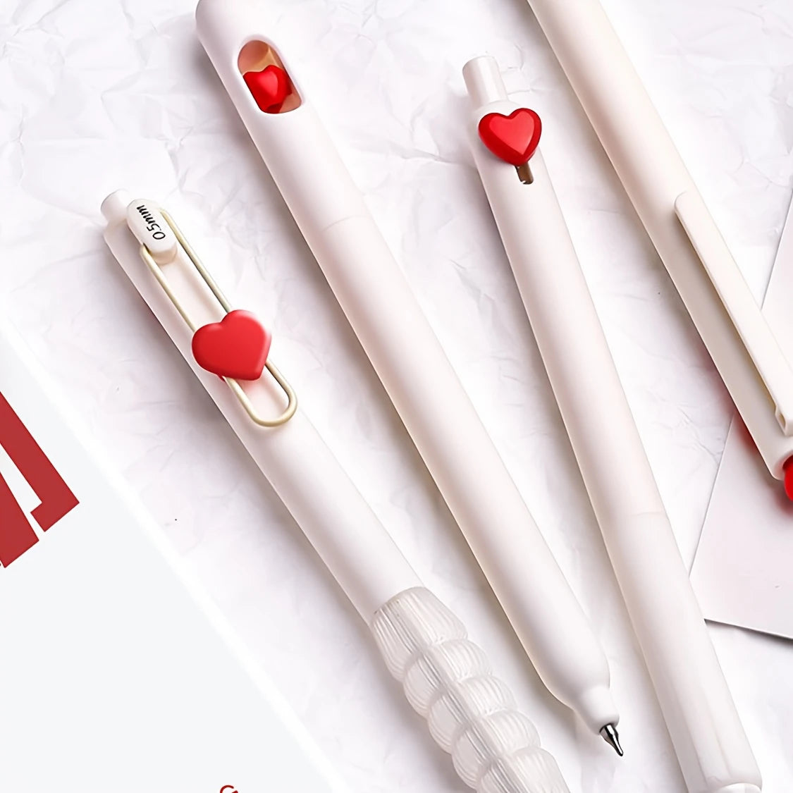 White heart pens set